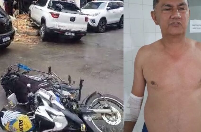  VÍDEO: Acidente entre carro e moto deixa homem ferido no Centro de Medeiros Neto