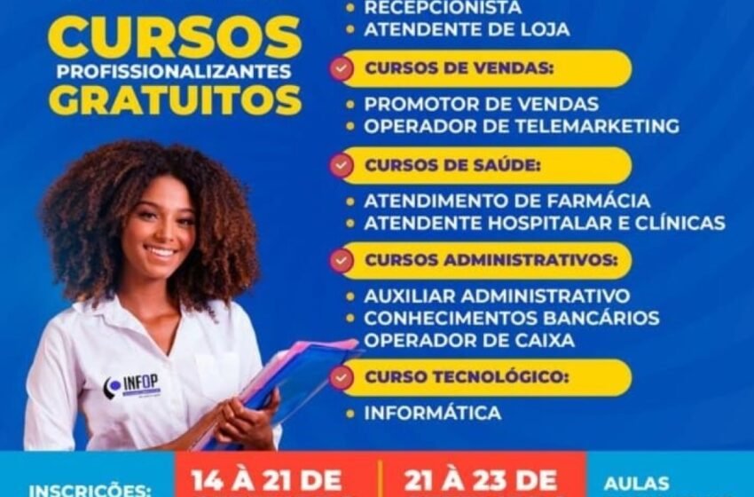  Prefeitura de Medeiros Neto e Infop abrem inscrições para cursos profissionalizantes gratuitos presenciais