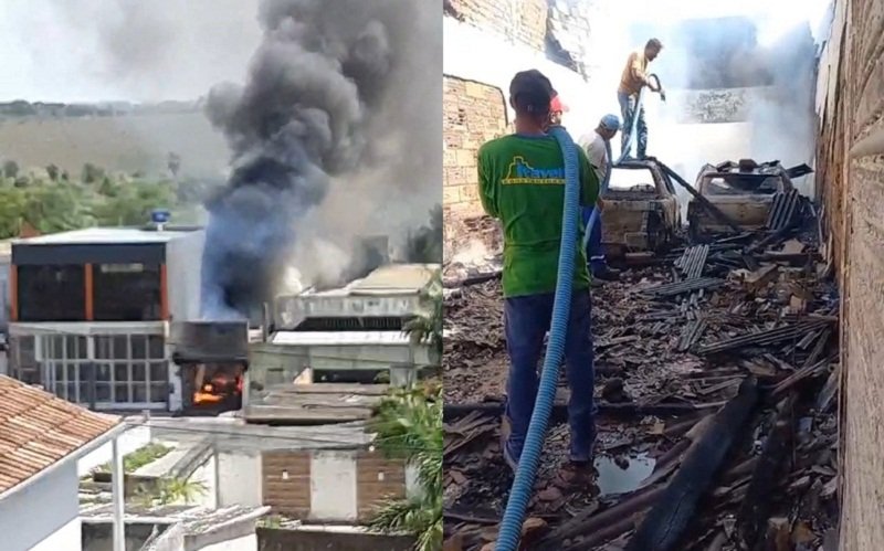  Cinco veículos são destruídos em incêndio no interior de oficina mecânica na Cidade Baixa em Itamaraju