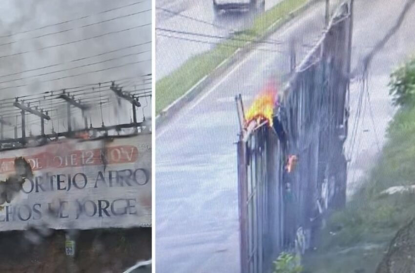  Incêndio é registrado em outdoor próximo à Subestação de São Cristovão, em Salvador