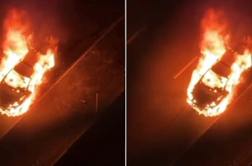  Carro pega fogo na Ladeira do Cabula, em Salvador