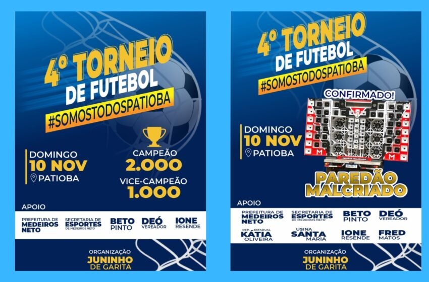  4º TORNEIO DE FUTEBOL SOMOS TODOS PATIOBA PROMETE AGITAR O FINAL DE SEMANA