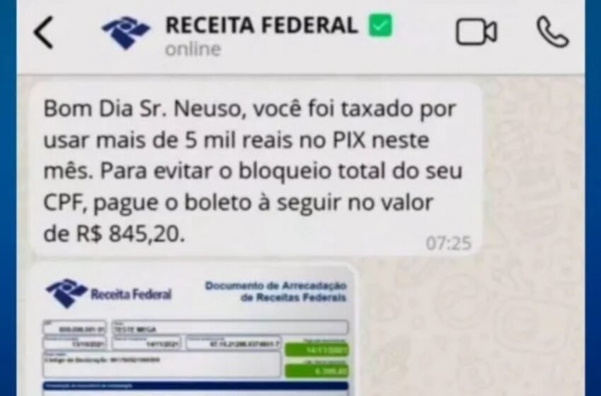  Receita Federal alerta para golpes com taxa falsa sobre Pix