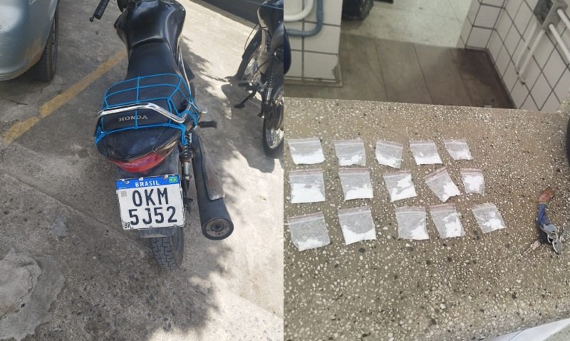  Após perseguição e queda de moto, PM apreende cocaína e prende suspeito de tráfico em Teixeira de Freitas